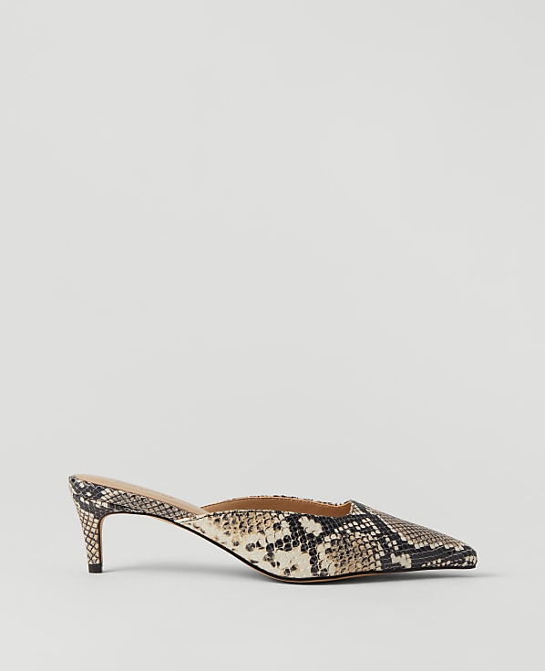 Snake Print Nip Toe Kitten Heel Mule Pump