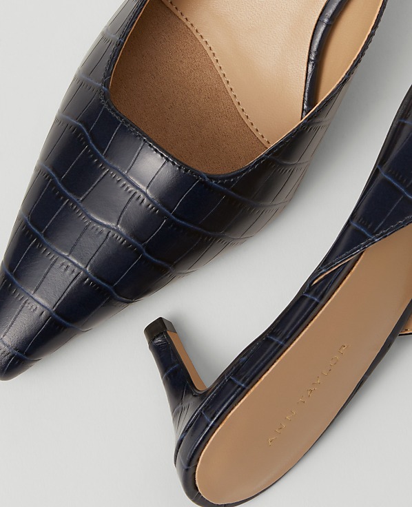 Embossed Nip Toe Kitten Heel Mule Pump