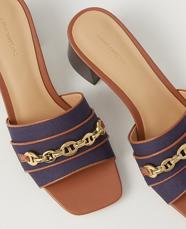 Chain Flare Block Heel Sandals