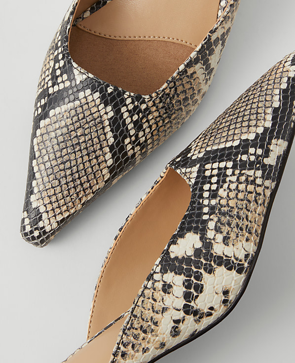 Snake Print Nip Toe Kitten Heel Mule Pump