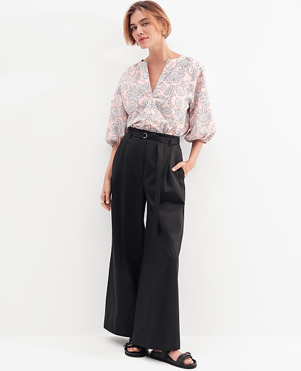 Weekend Collection Belted Wide-Leg Ankle Pant