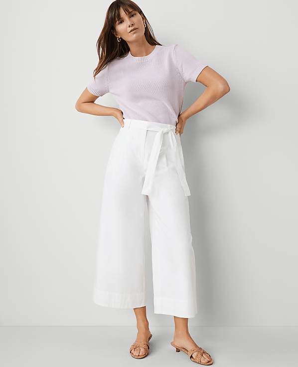 The Petite Belted Cropped Palazzo Pant in Poplin