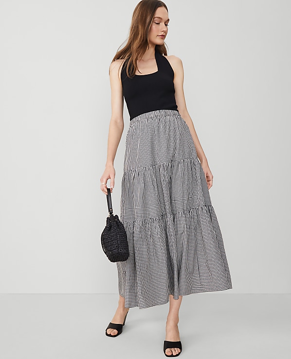 Gingham Taffeta Tiered Skirt