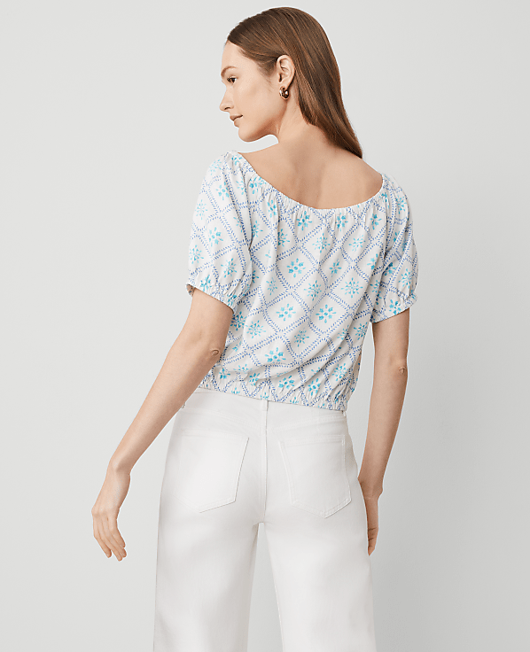 Tiled Linen Blend Bubble Hem Blouse