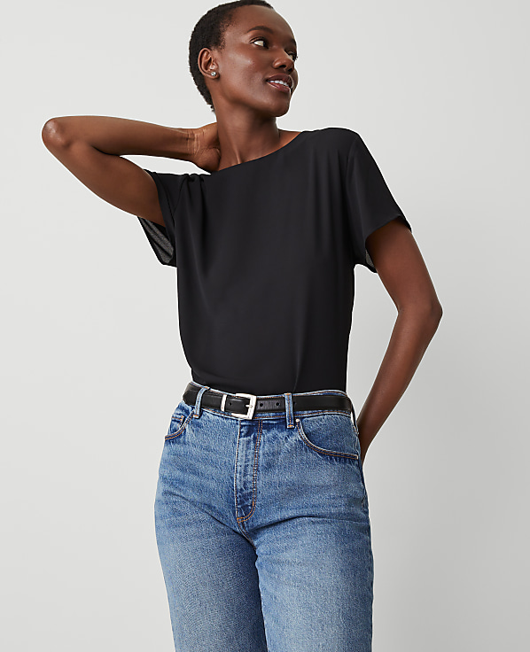 Petite Mixed Media Crew Neck Tee
