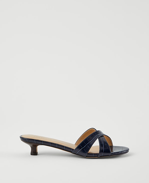Embossed Crossover Slingback Kitten Heel Sandals