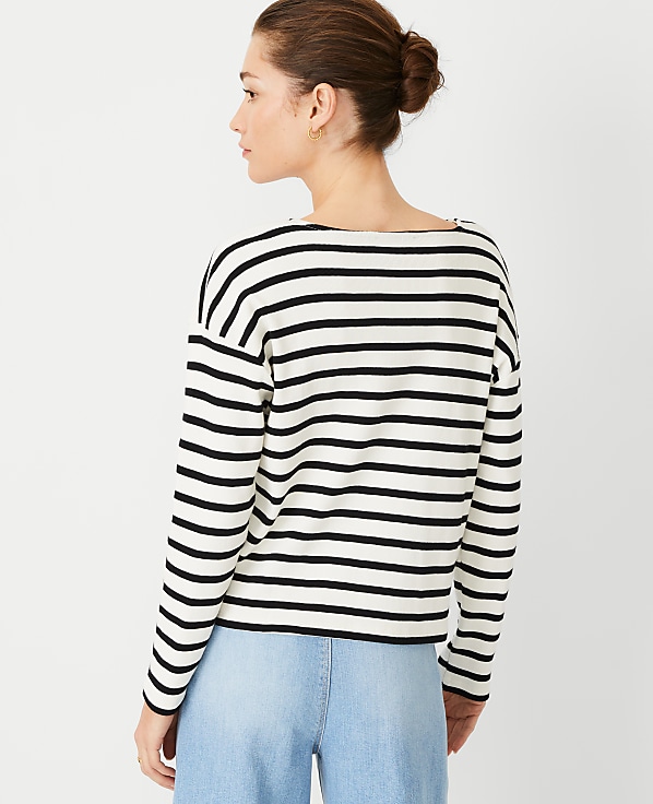 Petite Weekend Collection Stripe Relaxed Long Sleeve Top