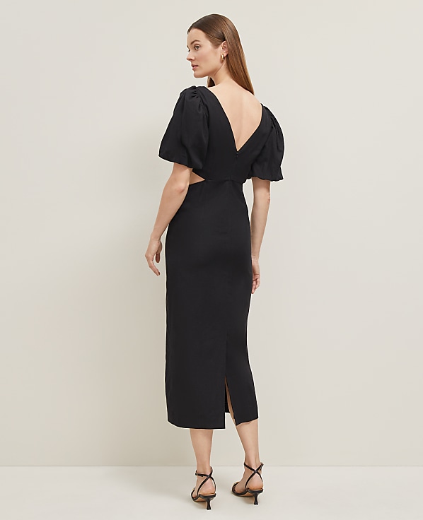 Petite Linen Blend Cutout Dress