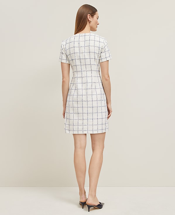 Petite Plaid Tweed Button Pocket Dress