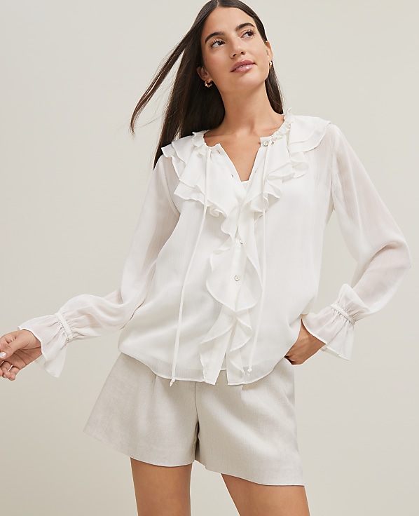 Petite Tie Neck Ruffle Popover