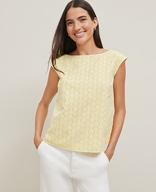 Eyelet Sleeveless Crew Neck Top