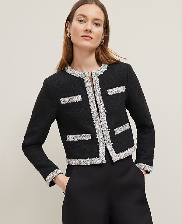Trimmed Tweed Cropped Jacket