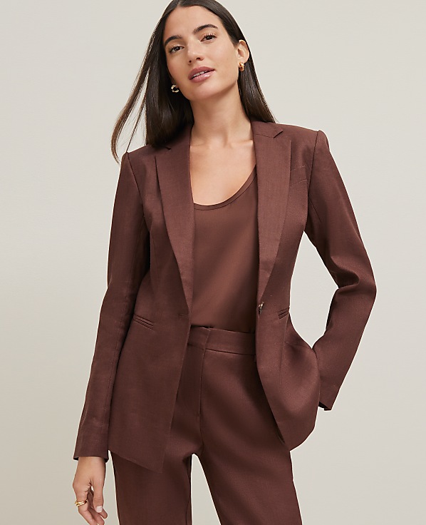 The Notched One Button Blazer in Linen Blend