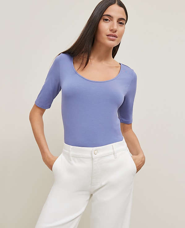 Scoop Neck Elbow Sleeve Tee