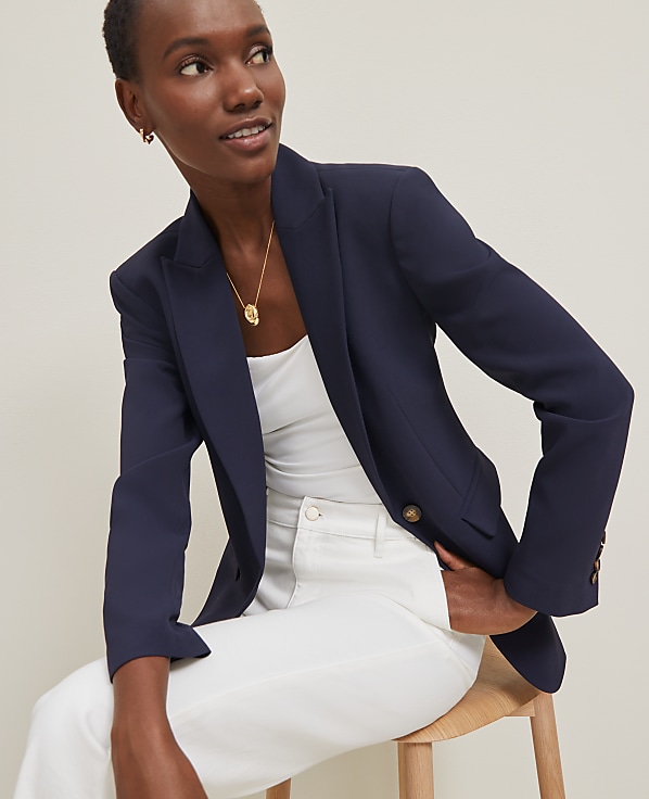 Fluid Crepe Fitted Long Blazer
