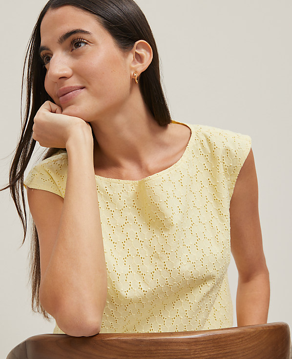 Eyelet Sleeveless Crew Neck Top