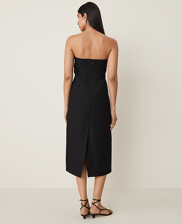 Petite Strapless Linen Blend Midi Dress