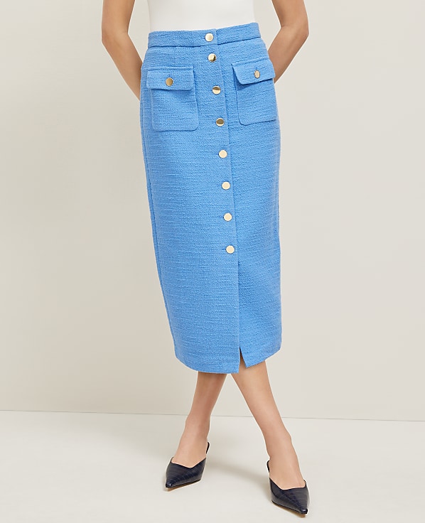 Tweed Button Column Skirt