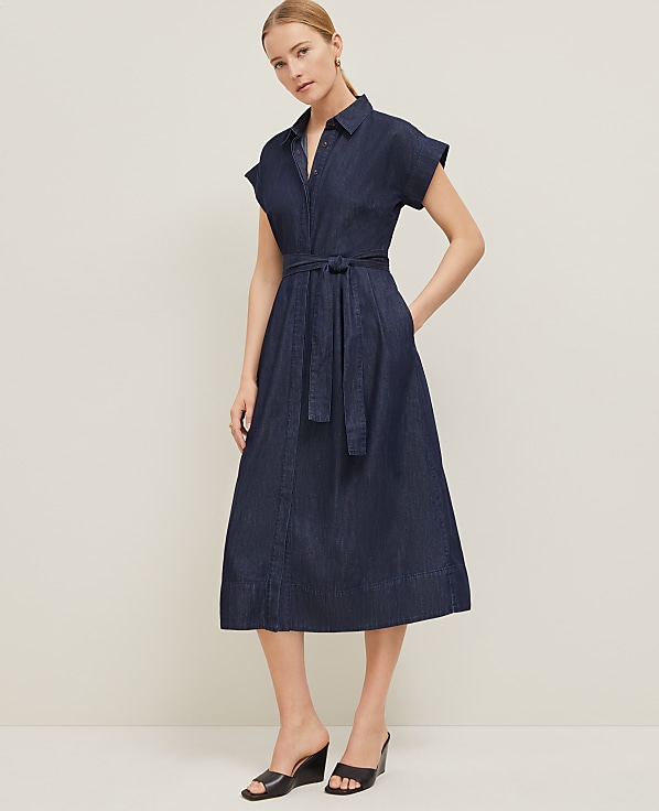 Chambray Flare Midi Shirtdress