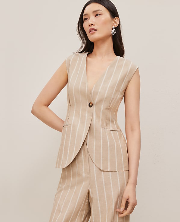 The Tucked Waist Vest in Pinstripe