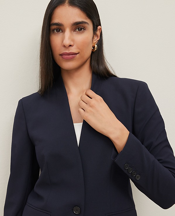 The Petite Collarless Blazer in Seasonless Stretch