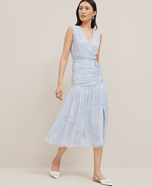 Petite Floral Ruched Tie Dress