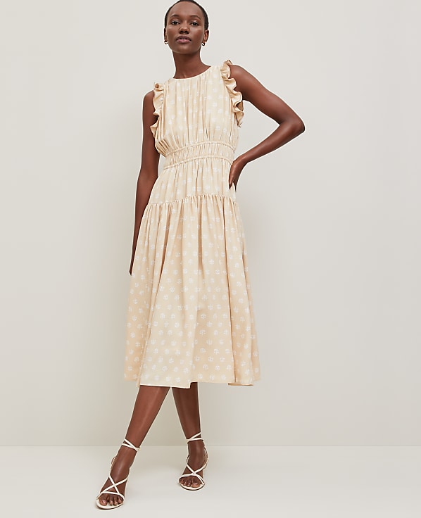 Petite Petaled Ruffle Midi Dress