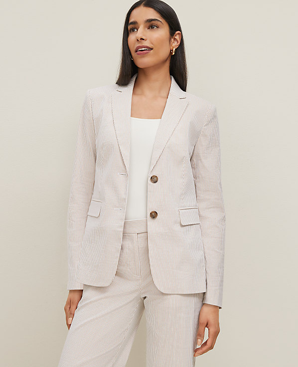 The Long Notched Two Button Blazer in Seersucker