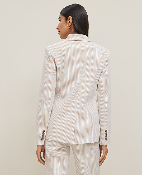 The Long Notched Two Button Blazer in Seersucker