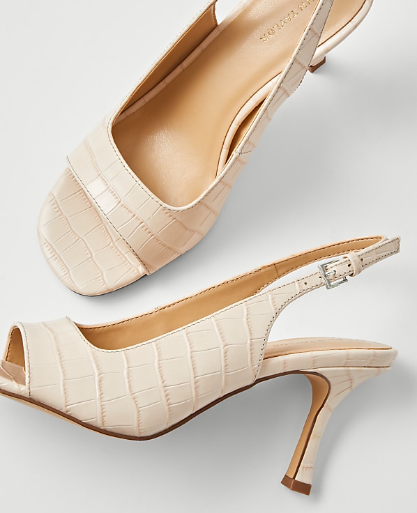 Embossed Square Toe Slingback Sandals