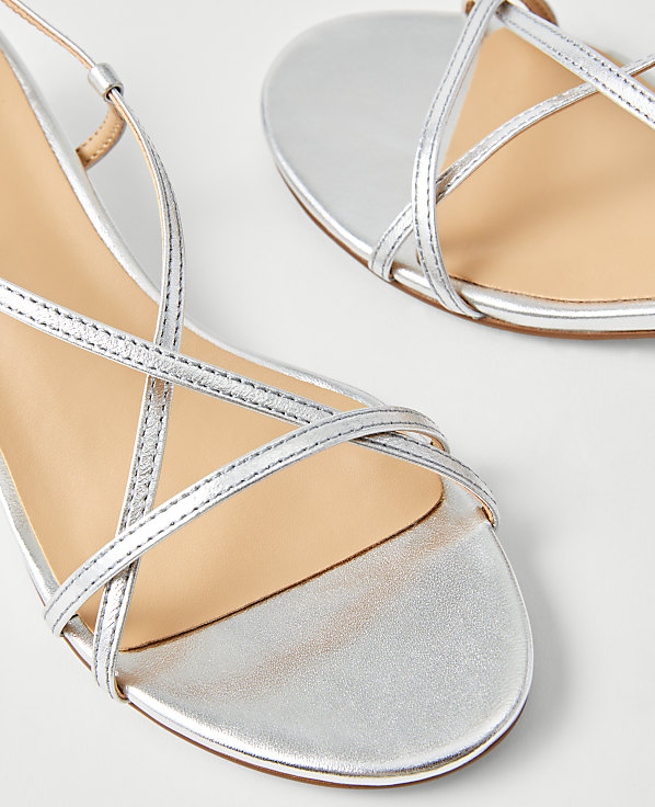 Metallic Strappy Ankle Wrap Kitten Heel Sandals
