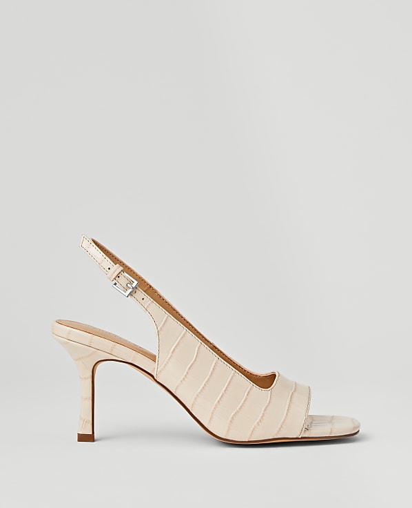 Embossed Square Toe Slingback Sandals