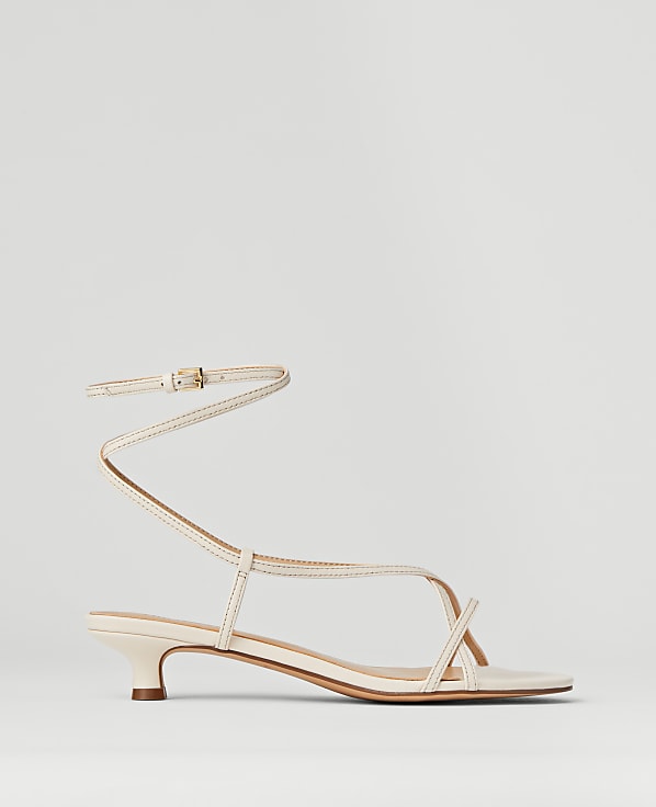 Leather Strappy Ankle Wrap Kitten Heel Sandals