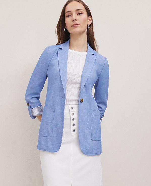 Weekend Collection Roll Sleeve Linen Blend Blazer