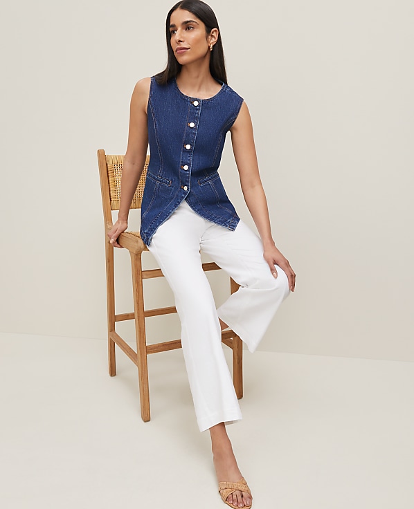 The Petite Flare Ankle Pant in Linen Blend