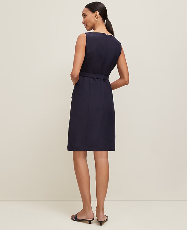 Linen Blend Square Neck Sheath Dress