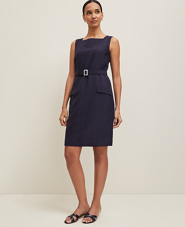 Linen Blend Square Neck Sheath Dress