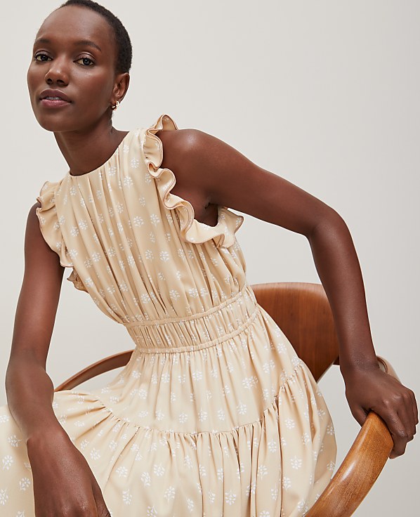 Petaled Ruffle Midi Dress