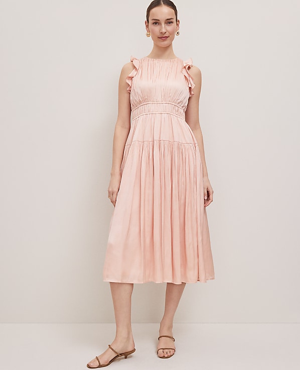 Petaled Ruffle Midi Dress