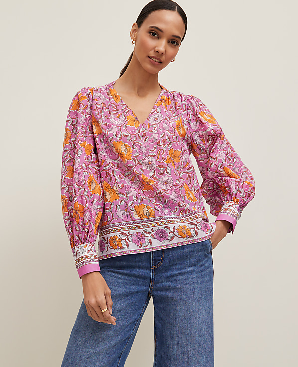 Petite Floral V-Neck Popover