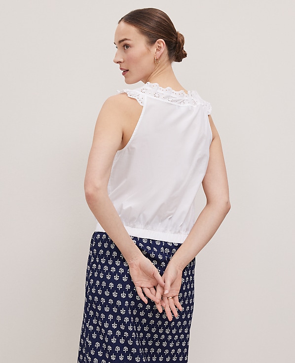 Weekend Eyelet Tie Neck Top