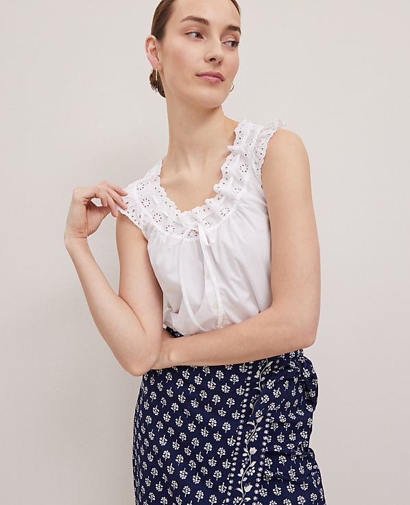 Weekend Eyelet Tie Neck Top