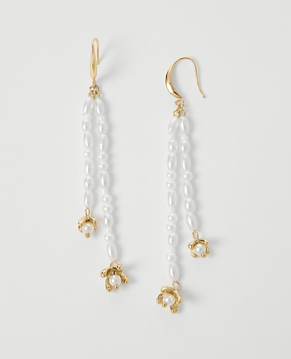 Pearlized Double Tassel Drop Earrings