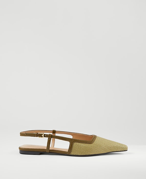 Straw Nip Toe Slingback Flat