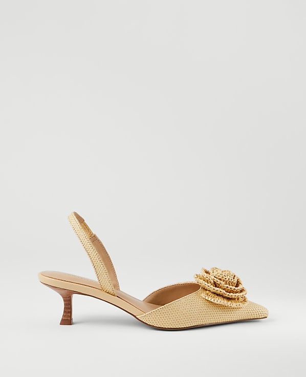 Raffia Flower Slingback Pump