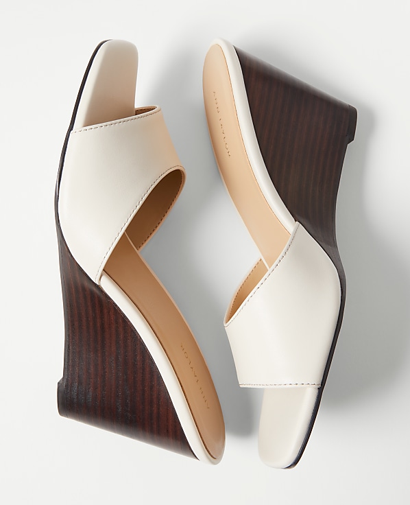 Leather Skinny Strap Leather Wedge Mules