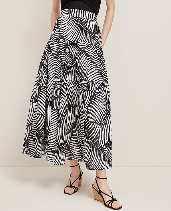 Tiered Full Skirt in Palm Print