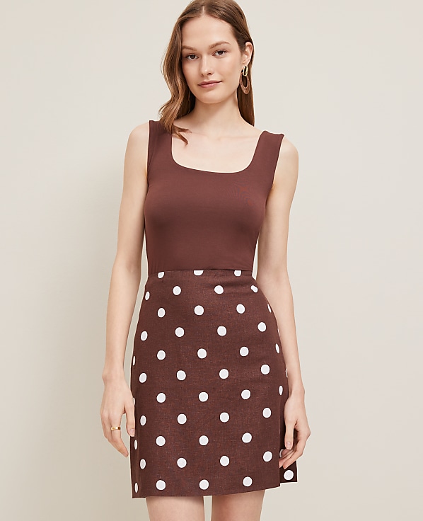 Petite Dotted Linen-Blend Mini Skirt
