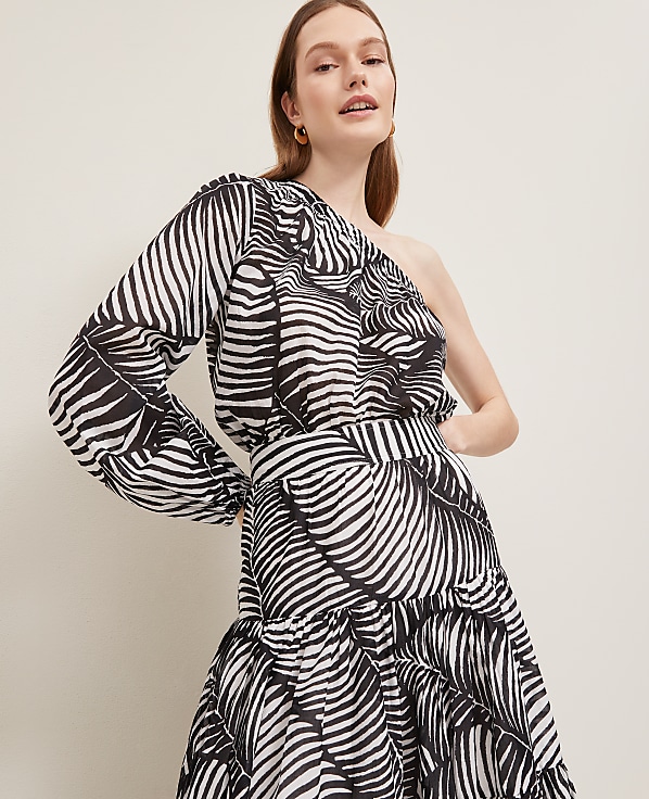 One-Shoulder Blouse in Palm Print