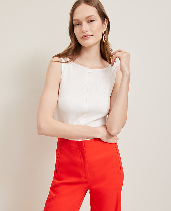 Ribbed Sleeveless Button Top